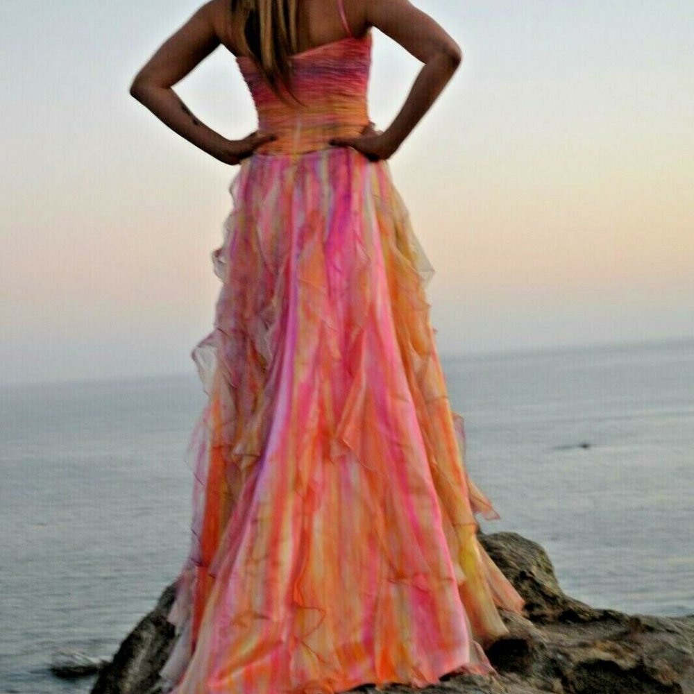 New Bohemian Prom Wedding Dress formal Gala Gown Pink yellow orange purple 6 8 M - Picture 2 of 16